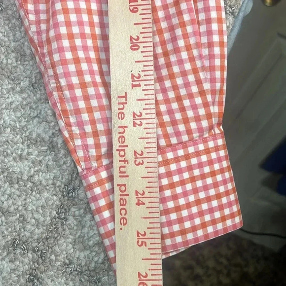 Peter Millar Cotton Long‎ Sleeve Button Down Shirt Gingham Orange Pink - Picture 8 of 9
